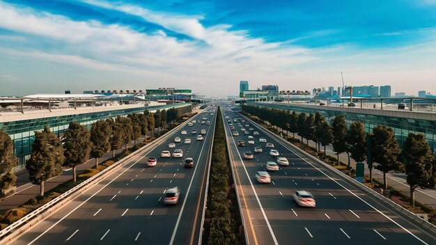 Foto estrada expressa do aeroporto em qingdao, china