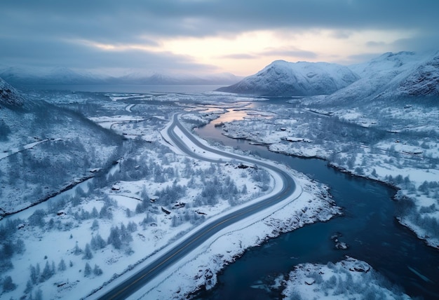 Estrada fria de inverno no norte