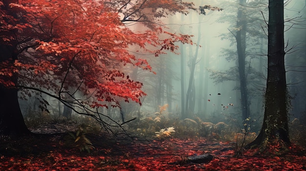 Estrada na floresta chuvosa de outono