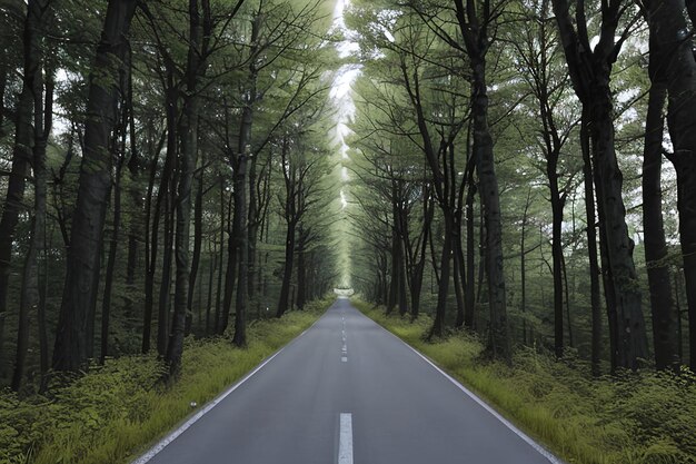 Estrada na floresta escura