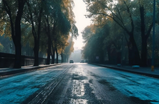 Estrada pavimentada de asfalto perto de árvores