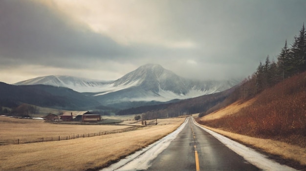 Foto estrada que leva à montanha da fazenda