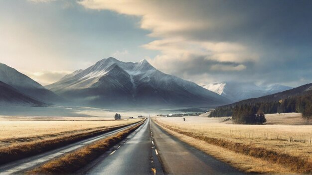 Foto estrada que leva à quinta imagem da montanha