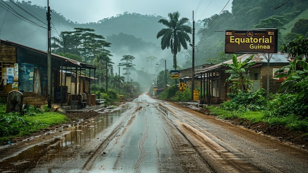 Estrada rural na chuva da Guiné Equatorial