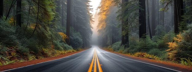 Estrada serena na Floresta Nacional de Redwood Natureza beleza tranquila