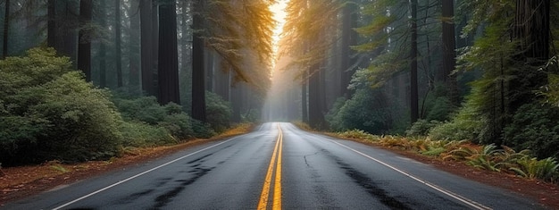 Estrada serena na Floresta Nacional de Redwood Natureza beleza tranquila