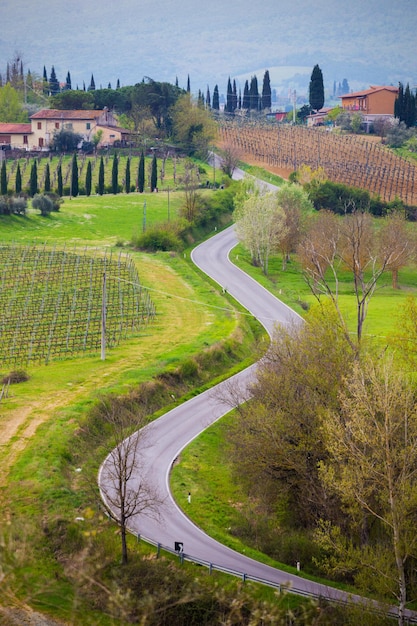 Estrada vazia na Toscana em um dia nublado