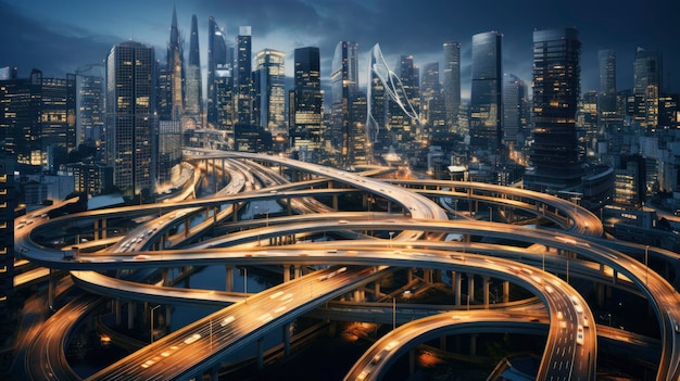 Estradas inteligentes, transportes conectados, sistemas de tráfego avançados, deslocamentos eficientes, infra-estruturas inovadoras criadas com tecnologia de IA generativa