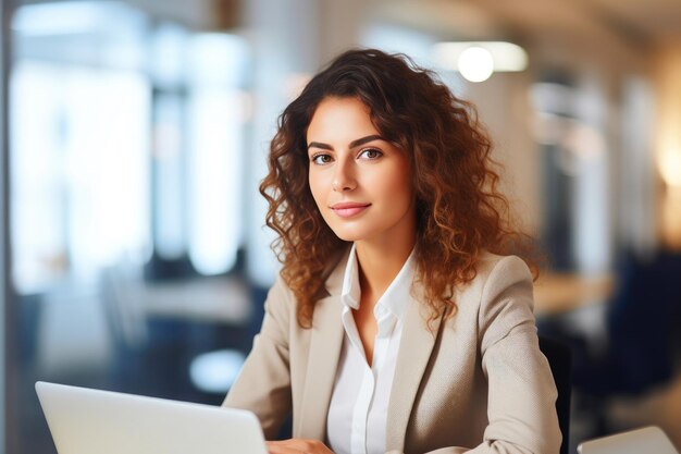 Estrategia para el avance tecnológico Joven mujer de negocios en contemplación