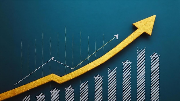 Estrategia de crecimiento de la empresa concepto de flecha sobre el éxito objetivo de mejora de fondo con aumento de devel