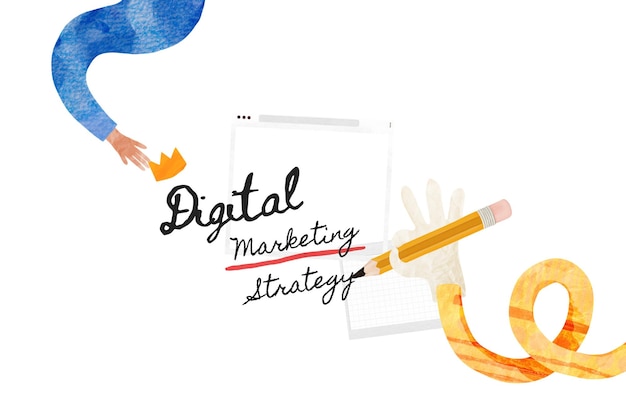 Estratégia de marketing digital de PNG arte de colagem de artesanato de papel fundo transparente