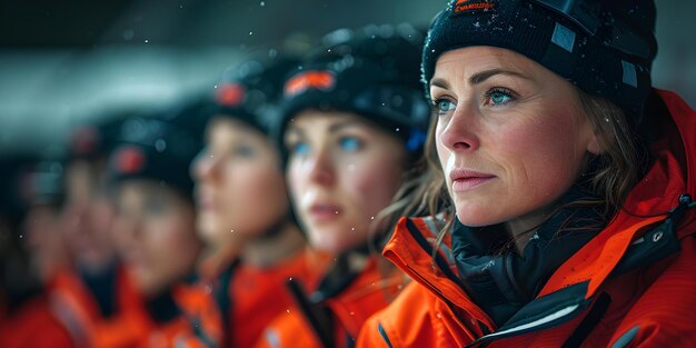 Estrategia con el equipo de hockey femenino Discutir tácticas y promover el trabajo en equipo y el concepto de fitness Tácticas de hockey Promoción del trabajo en equipo Estrategias de fitness Atletas femeninas Motivación deportiva