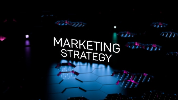 Estrategia de marketing texto neón palabra estrategia de marketing concepto de negocio papel de pared renderización en 3D