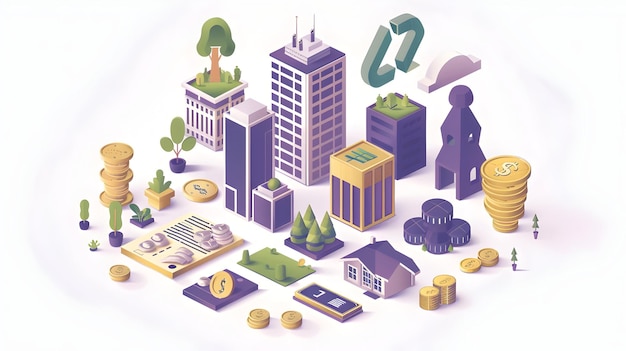 Foto estratégias de investimento sustentáveis conceito para empresas financeiras desenho isométrico plano icon prioritizi