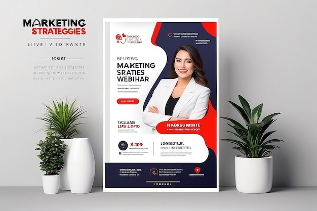 Estratégias de marketing convite de banner de webinar ao vivo e modelo de postagem de mídia social