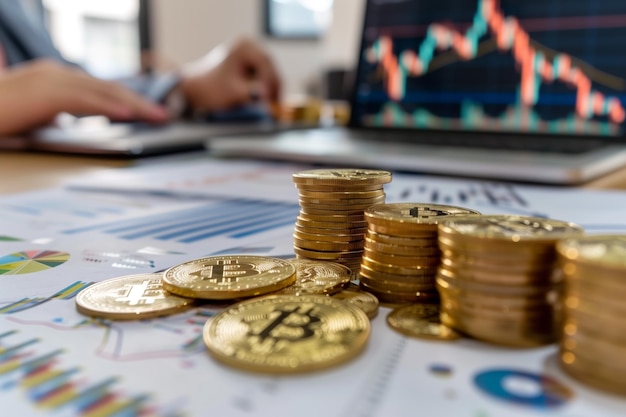 Estratego de negocios discutiendo oportunidades de inversión en criptomonedas con un equipo