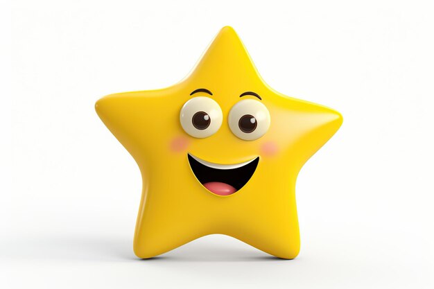 Estrela amarela de desenho animado com rosto em fundo branco