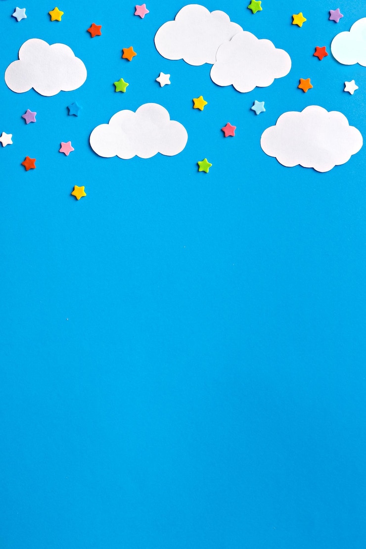 Foto estrela artificial e nuvens em papel de artesanato azul
