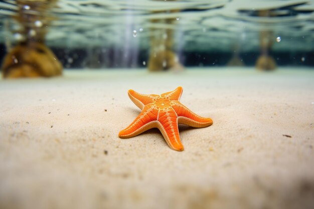 Estrela de mar laranja no fundo da piscina de areia