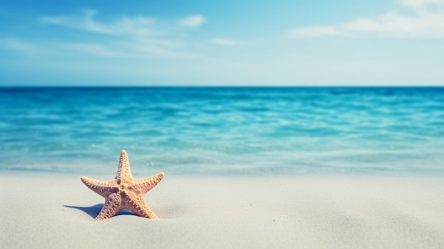 Estrela de mar na praia com fundo de mar e céu Copiar espaço