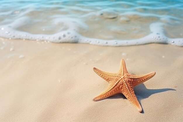 Estrela de mar na praia de areia em Crystal Clear Sea Water Serenity costeira criada com ferramentas de IA generativa