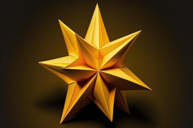 Estrela de origami de papel amarelo sobre fundo preto