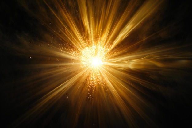 Estrela de ouro abstrata explode com raios e brilhantes em fundo preto