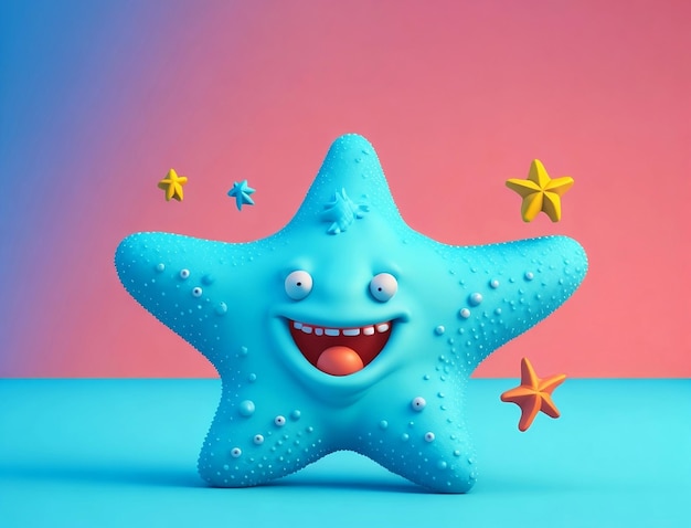 Foto estrela do mar 3d bonita personagem de desenho animado sorridente estrela do mar 3d renderização 3d de estrela do mar