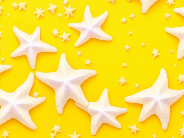 Estrela do mar de conchas no fundo amarelo bela imagem de ilustração gerada por ai