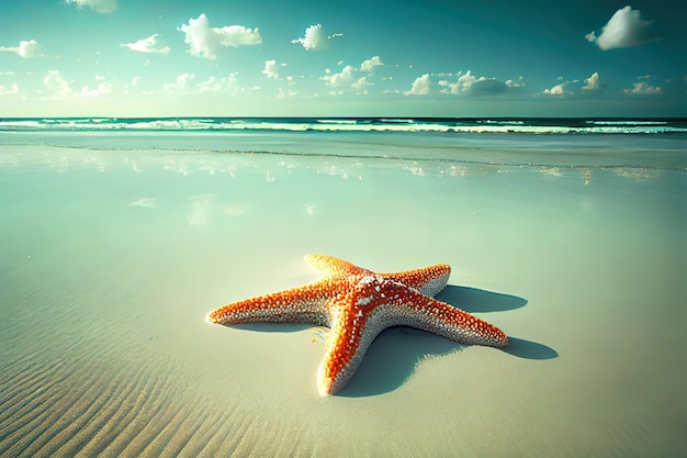 Estrela do mar na praia com espaço para texto