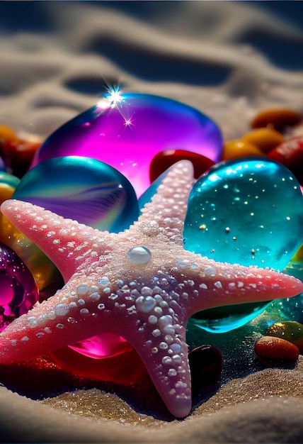 Estrela do mar sentada em cima de uma praia de areia generativa ai