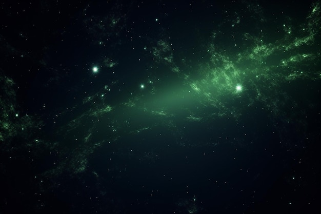 Estrela verde brilhante em planetas de galáxias escuras de campo estelar em um espaço livre gerado por IA