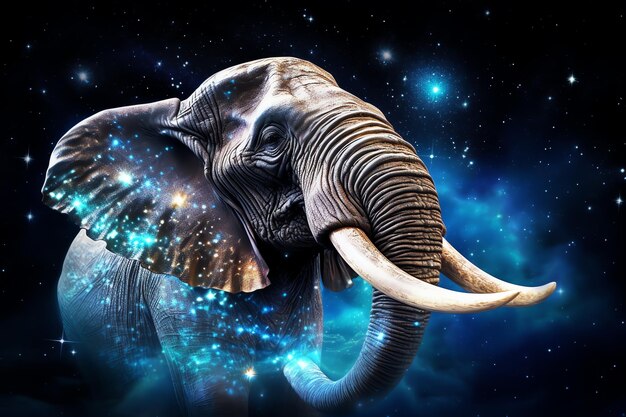 Foto estrelado elephant tusk fantasia olhando para o céu da noite