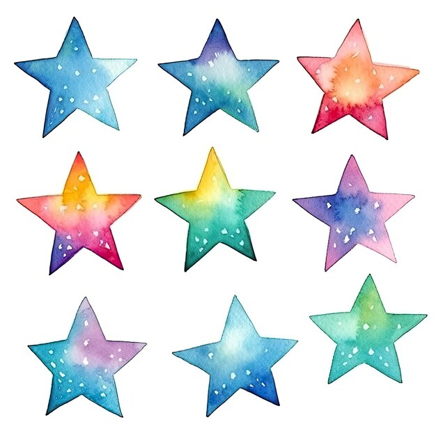 estrelas aquarela cor vibrante isolada no fundo branco