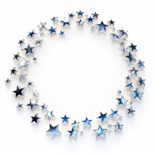 Foto estrelas azuis prateadas espumantes um arco semicircular celeste em uma tela branca