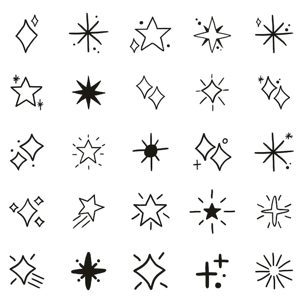 Estrelas cintilantes ícone png definido em estilo doodle