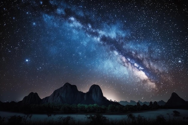 Estrelas da galáxia Via Láctea e fundo do universo na Tailândia