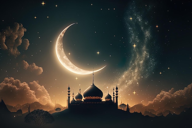 Estrelas da lua e o céu noturno na celebração do Ramadan Kareem