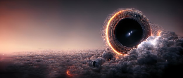 Estrelas de buracos negros e campos de nuvens na nebulosa planetária do espaço sideral Nebulosa na galáxia do espaço sideral Belo espaço neon abstrato ilustração 3D