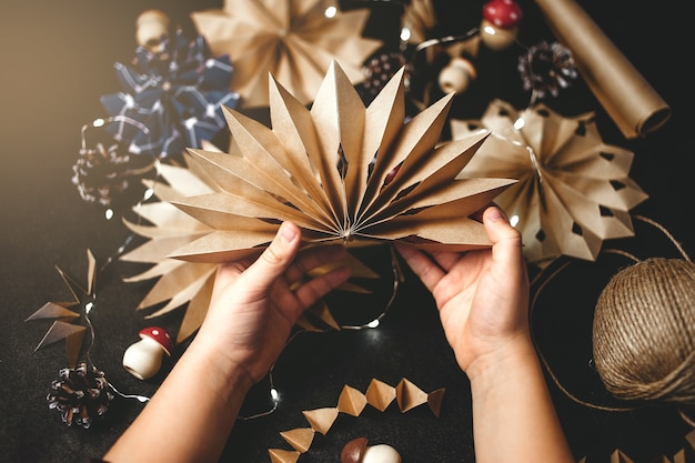 Estrelas de natal em papel ecofriendly decoração de natal bordado feito à mão