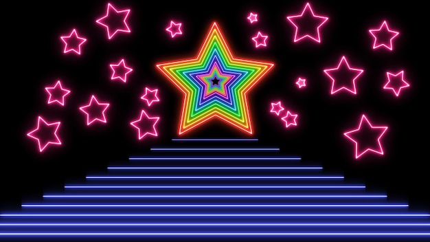 Estrelas de néon 3d no fundo do show de palco a laser Fundo de festa de moda musical
