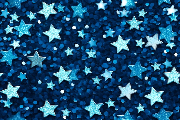 Estrelas de prata em um fundo azul fundo de feriado festivo para seus projetos padrão ai gerado