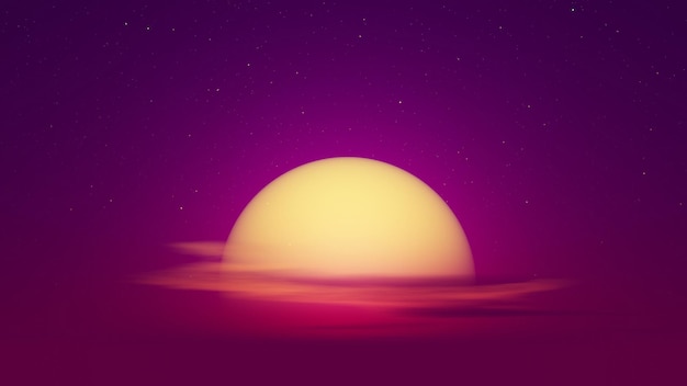 Estrelas do sol do sol rosa roxo vermelho no céu renderização 3d