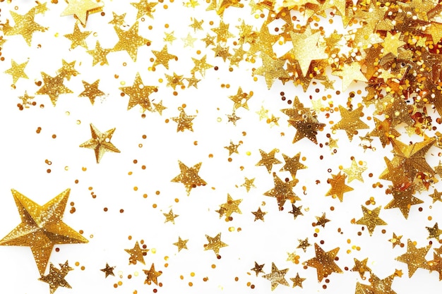Foto estrelas douradas brilhantes em fundo branco