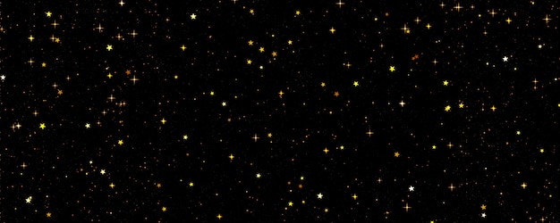 Foto estrelas douradas em um céu negro, um aglomerado de estrelas brilhantes, espaço, fundo festivo