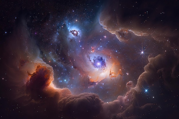 Estrelas e nebulosas no céu noturno