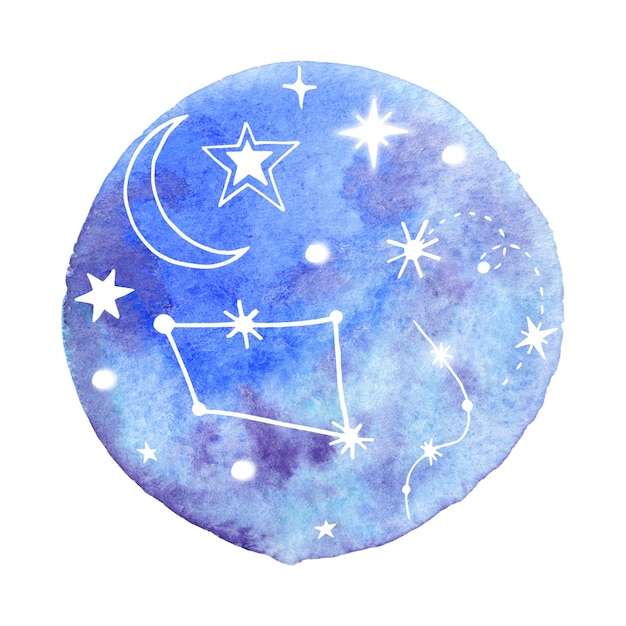 Estrelas simples em um fundo de aquarela azul Elemento celeste para o design de cartões postais Sublimações impressões Astrologia galáxia espacial