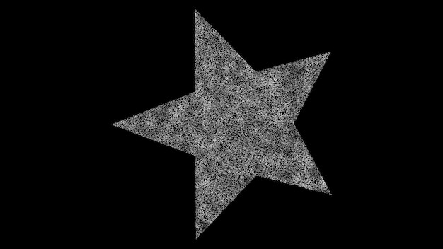 Estrella 3D en bg negro Objeto disuelto partícula blanca parpadeante Fondo publicitario empresarial Concepto científico Para la presentación del texto del título Animación 3D