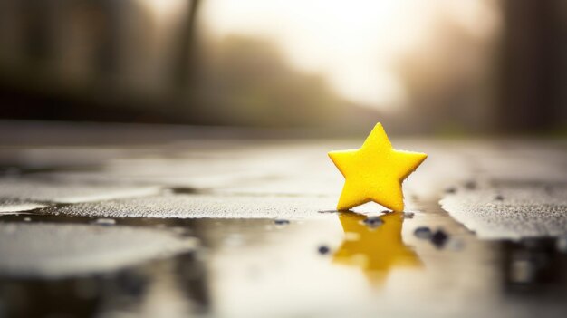 Foto una estrella amarilla está sentada en un camino mojado