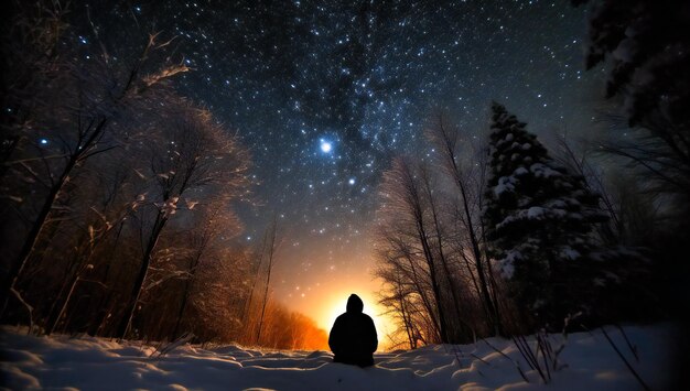 Una estrella brilla en el cielo nocturno